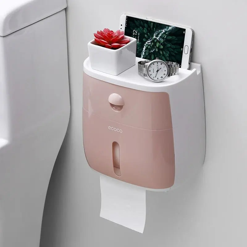 Waterproof Toilet Paper Holder Plastic Paper Towels Holder Wall Mounted Bathroom Shelf Storage Box Portable Toilet Roll Holder - Starttech Online Market