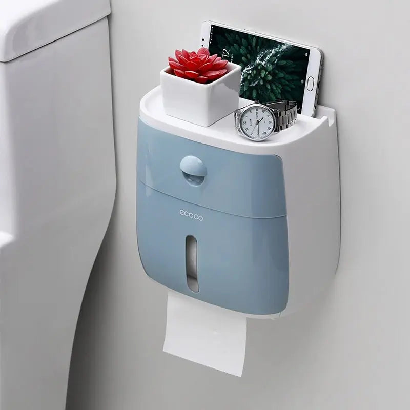 Waterproof Toilet Paper Holder Plastic Paper Towels Holder Wall Mounted Bathroom Shelf Storage Box Portable Toilet Roll Holder - Starttech Online Market