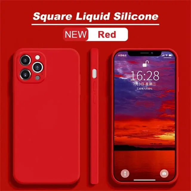 Original Square Liquid Silicone Phone Case For iPhone 11 12 13 Pro Max Mini XS Max X XR 8 7 Plus SE2 Lens Protection Cover - Starttech Online Market