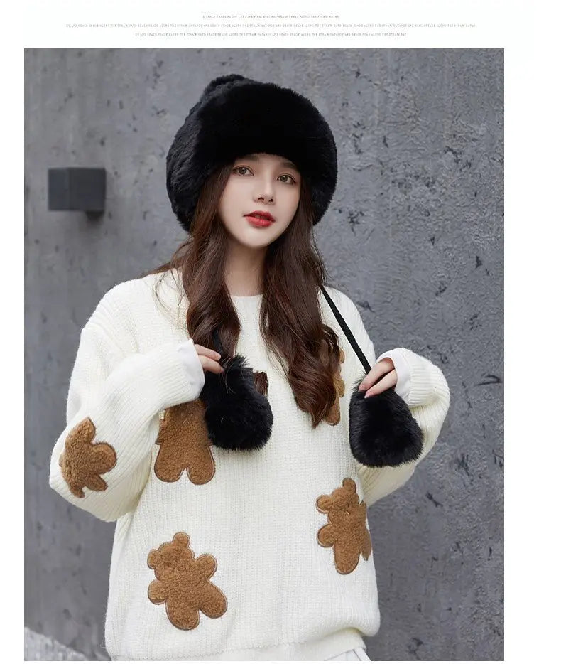 Women Russian Warm Faux Fur Knit Beanie with Ear-flap Pompom - Starttech Online Market