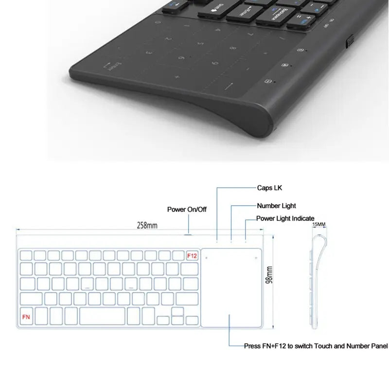 ZEUSLAP 2.4G wireless mini touch keypad wireless computer keyboard with touchpad for usb tablet pc tv box mobile phone - Image