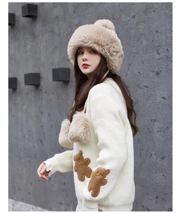 Women Russian Warm Faux Fur Knit Beanie with Ear-flap Pompom - Starttech Online Market