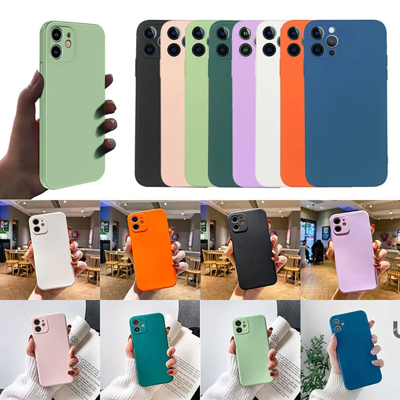 Original Square Liquid Silicone Phone Case For iPhone 11 12 13 Pro Max Mini XS Max X XR 8 7 Plus SE2 Lens Protection Cover - Starttech Online Market