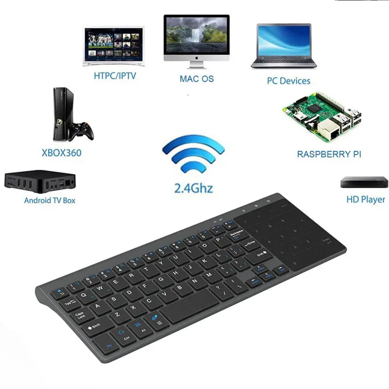 ZEUSLAP 2.4G wireless mini touch keypad wireless computer keyboard with touchpad for usb tablet pc tv box mobile phone - Image