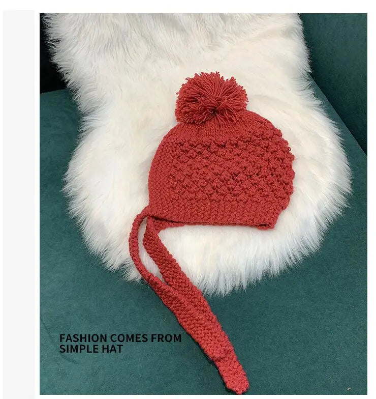 Autumn Winter Handwork Knitting Cotton Hat Girls Thick Warm Ear Protector Bomber Hats - Starttech Online Market