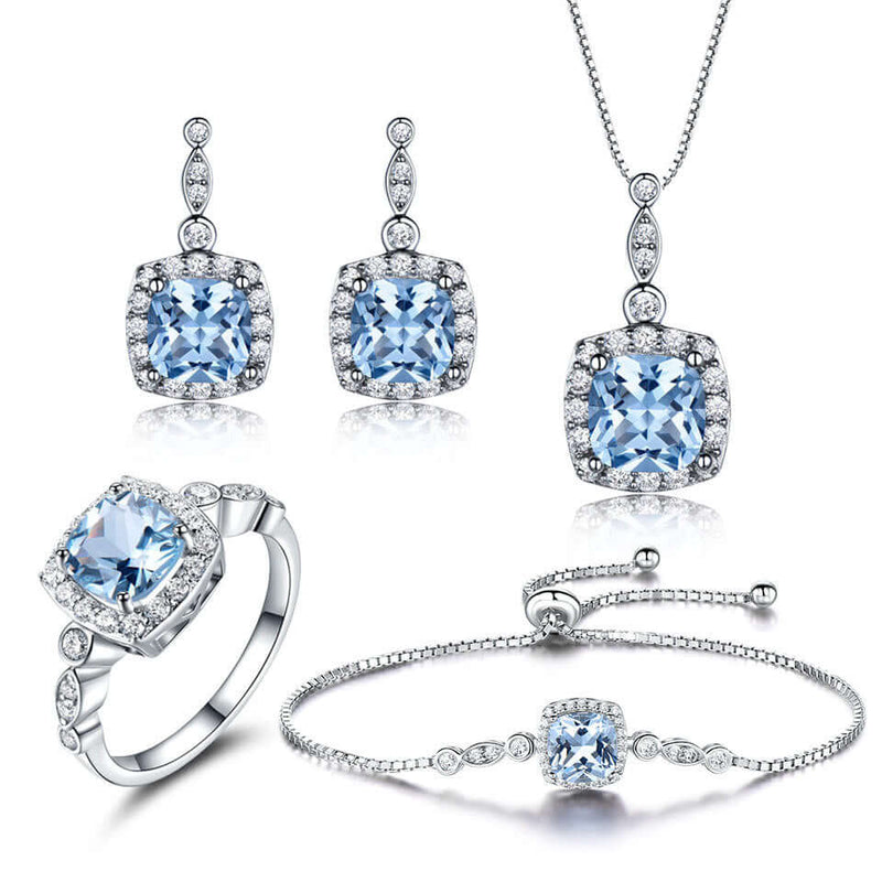 925 Sterling Silver Necklace Sky Blue Topaz Four-Piece Set - Starttech Online Market