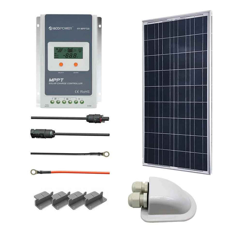 ACOPOWER 100W 12V Poly Solar RV Kits, 20A PWM Charge Controller - Starttech Online Market