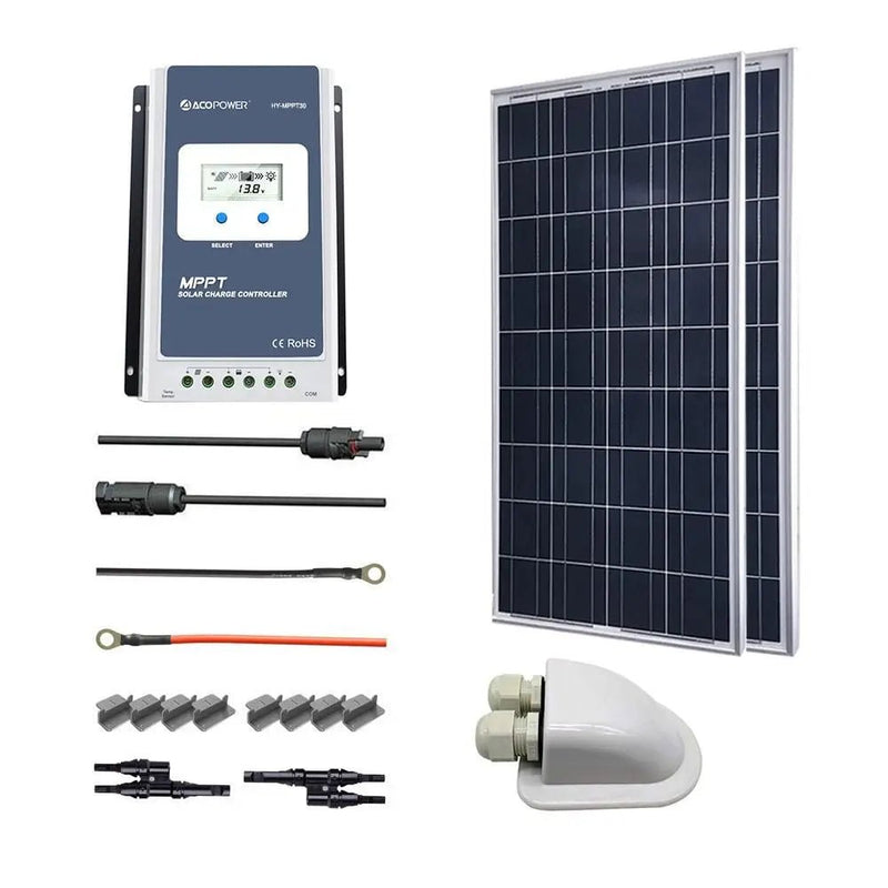 ACOPOWER 200W 12V Poly Solar RV Kits, 30A MPPT Charge Controller - Starttech Online Market