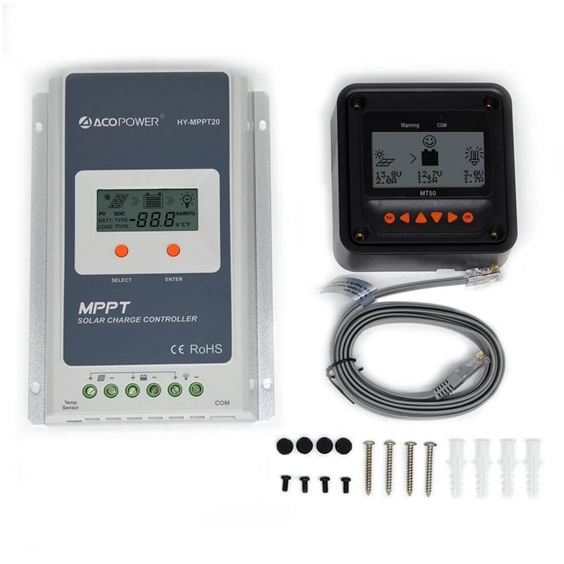 ACOPOWER 20A MPPT Solar Charge Controller with Remote Meter MT-50 - Starttech Online Market