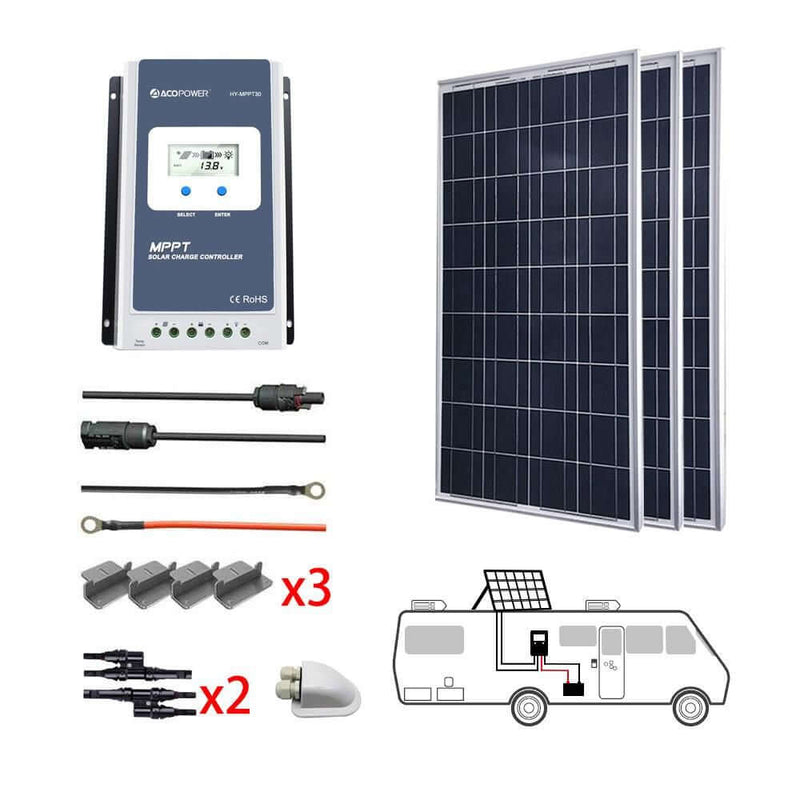 ACOPOWER 300W 12V Poly Solar RV Kits, 30A MPPT Charge Controller - Starttech Online Market