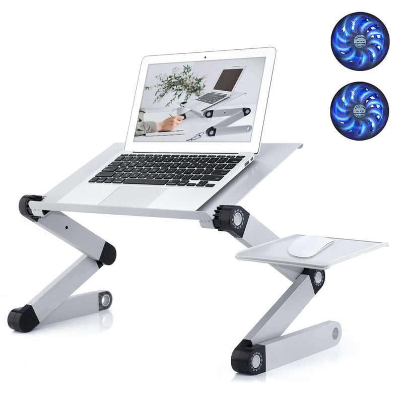 Adjustable Laptop Stand, RAINBEAN Laptop Desk with 2 CPU Cooling USB Fans for Bed Aluminum Lap Workstation Desk with Mouse Pad, Foldable Cook Book Stand Notebook Holder Sofa,Amazon Banned - Starttech Online Market