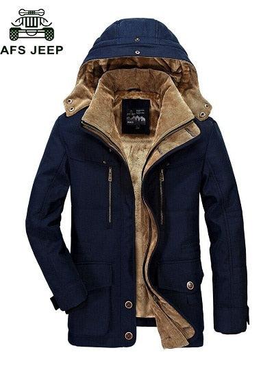 AFS JEEP High Quality Thick Brand Winter Coat Military Cotton-Padded Jacket Men’s New Fashion Warm Fleece With Fur Parka - Starttech Online Market