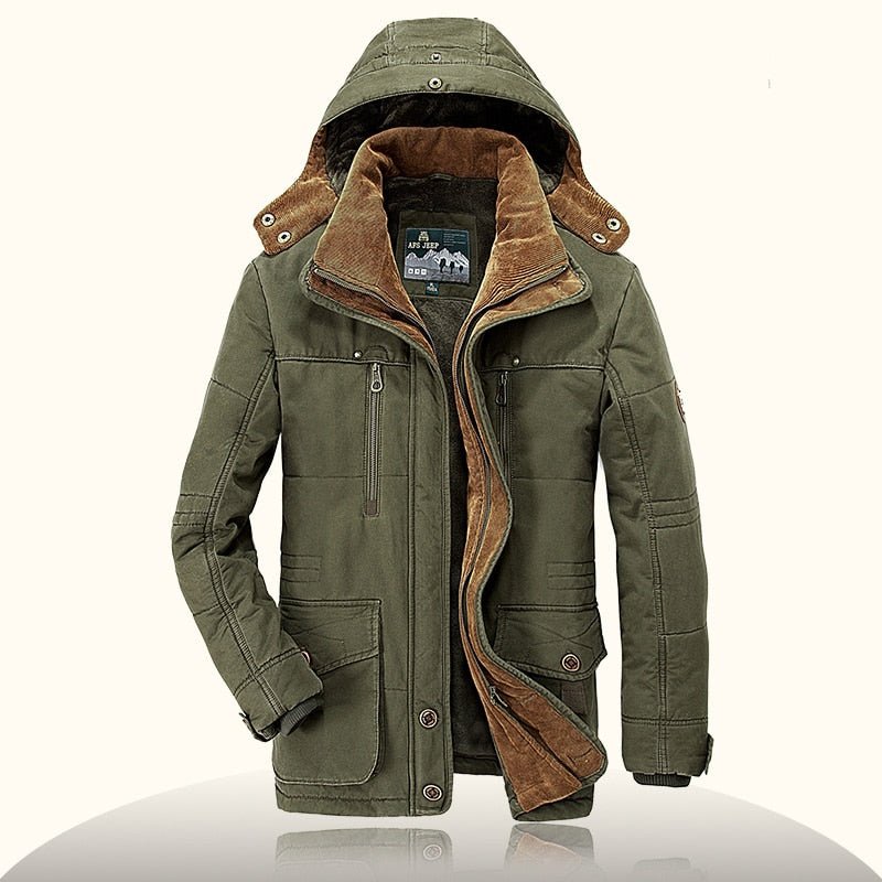 AFS JEEP High Quality Thick Brand Winter Coat Military Cotton-Padded Jacket Men’s New Fashion Warm Fleece With Fur Parka - Starttech Online Market