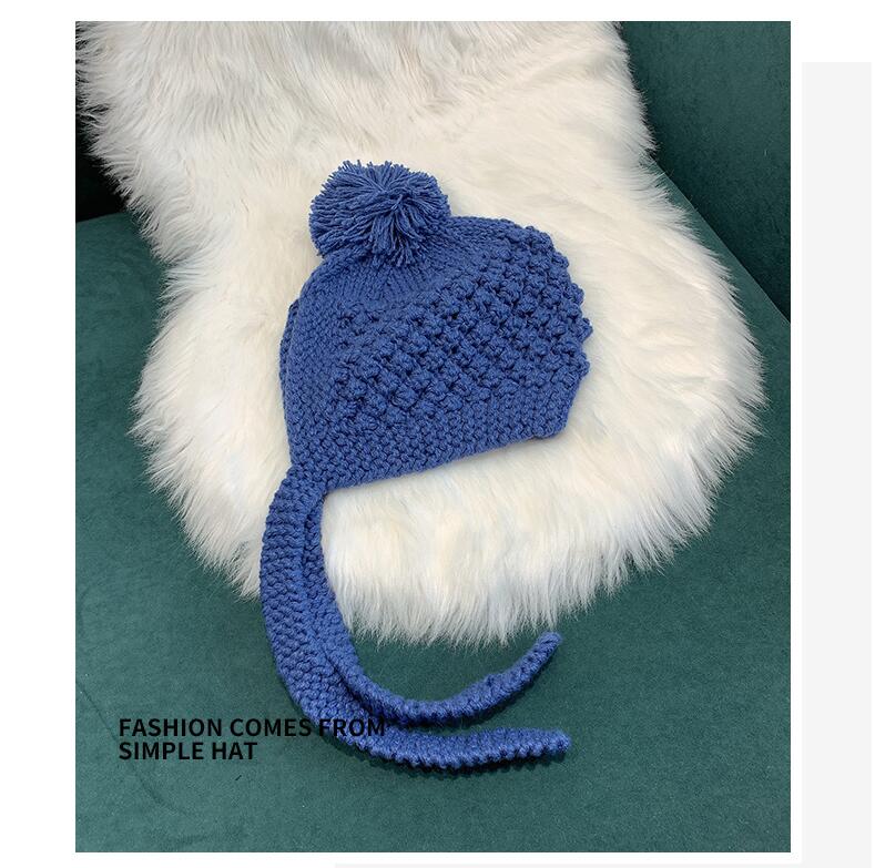 Autumn Winter Handwork Knitting Cotton Hat Girls Thick Warm Ear Protector Bomber Hats - Starttech Online Market