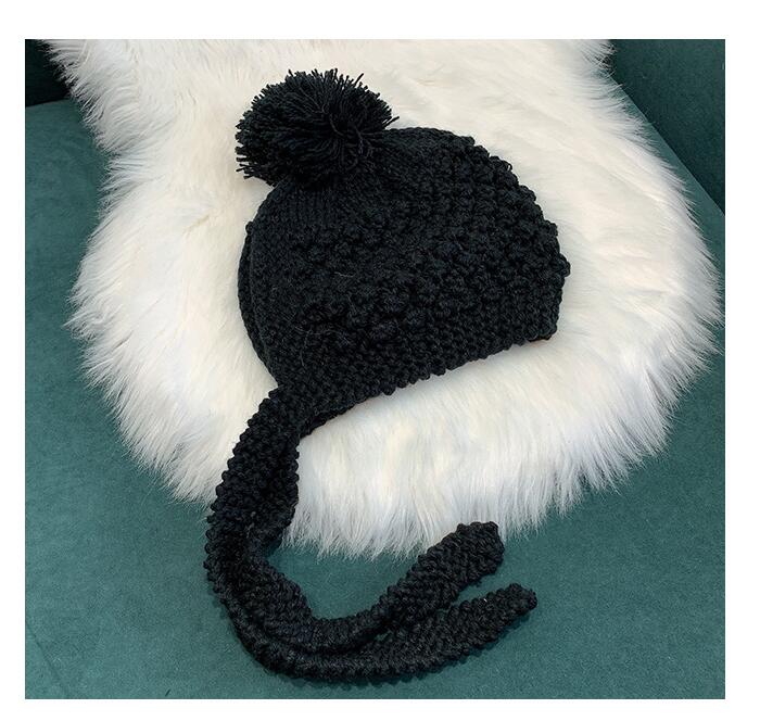 Autumn Winter Handwork Knitting Cotton Hat Girls Thick Warm Ear Protector Bomber Hats - Starttech Online Market