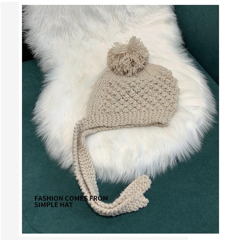 Autumn Winter Handwork Knitting Cotton Hat Girls Thick Warm Ear Protector Bomber Hats - Starttech Online Market