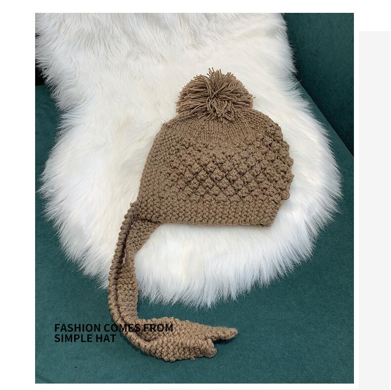 Autumn Winter Handwork Knitting Cotton Hat Girls Thick Warm Ear Protector Bomber Hats - Starttech Online Market