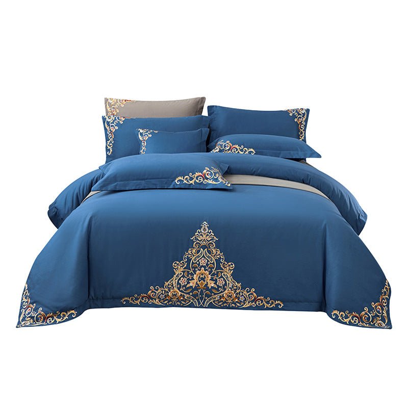 Blue Embroidered Cotton Matte 4-piece Set - Starttech Online Market