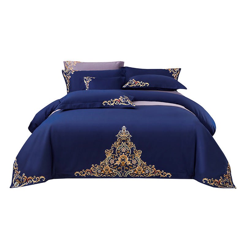 Blue Embroidered Cotton Matte 4-piece Set - Starttech Online Market