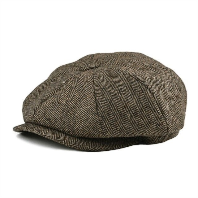 BOTVELA Wool Tweed Newsboy Cap Herringbone Men Women Classic Retro Hat with Soft Lining Driver Cap Black Brown Green 005 - Starttech Online Market