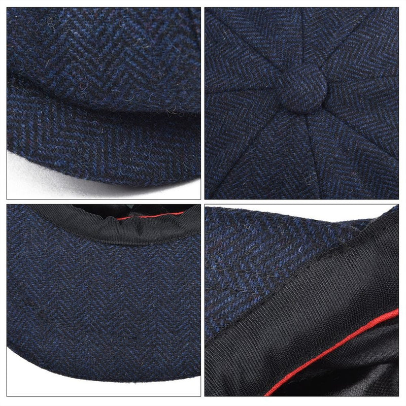 BOTVELA Wool Tweed Newsboy Cap Herringbone Men Women Gatsby Retro Hat Driver Flat Cap Black Brown Green Navy Blue 005 - Starttech Online Market