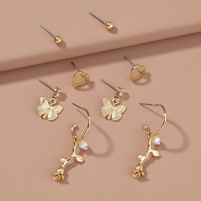 Butterfly rose 4-piece set earrings with studs - Starttech Online Market