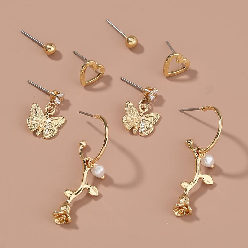 Butterfly rose 4-piece set earrings with studs - Starttech Online Market