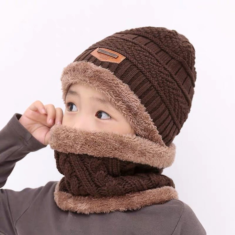 Children's hat wool and fleece baby autumn and winter ear protection warm hat scarf two sets of men and girls scarf fashion - Starttech Online Market