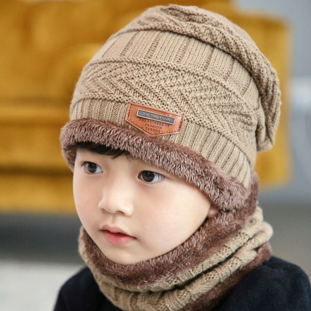 Children's hat wool and fleece baby autumn and winter ear protection warm hat scarf two sets of men and girls scarf fashion - Starttech Online Market