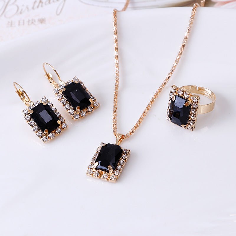 Crystal bridal necklace earring ring three piece set - Starttech Online Market