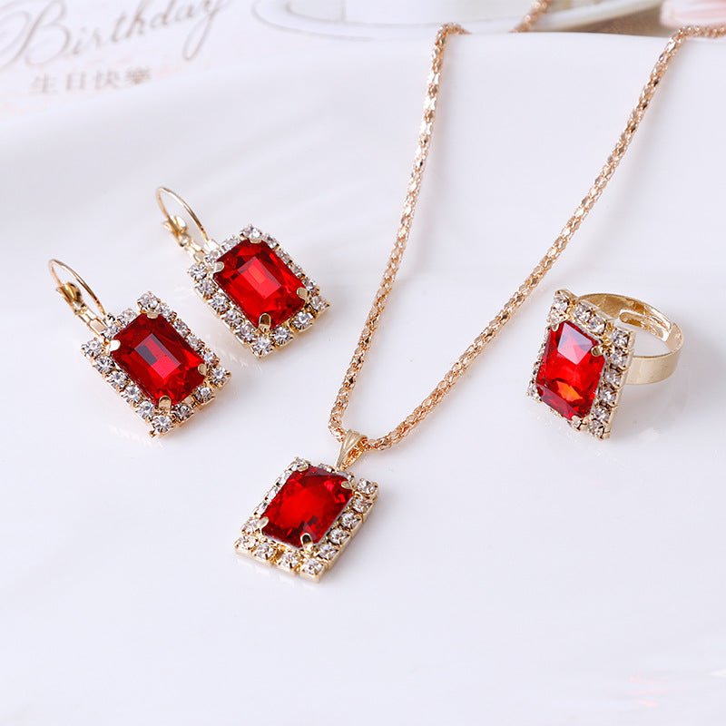 Crystal bridal necklace earring ring three piece set - Starttech Online Market