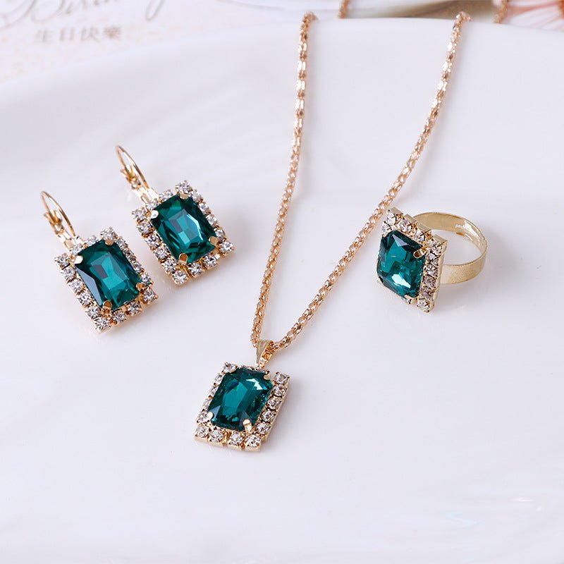 Crystal bridal necklace earring ring three piece set - Starttech Online Market