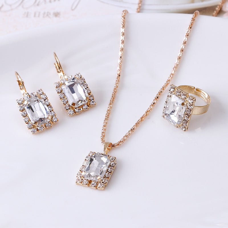 Crystal bridal necklace earring ring three piece set - Starttech Online Market