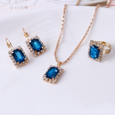 Crystal bridal necklace earring ring three piece set - Starttech Online Market