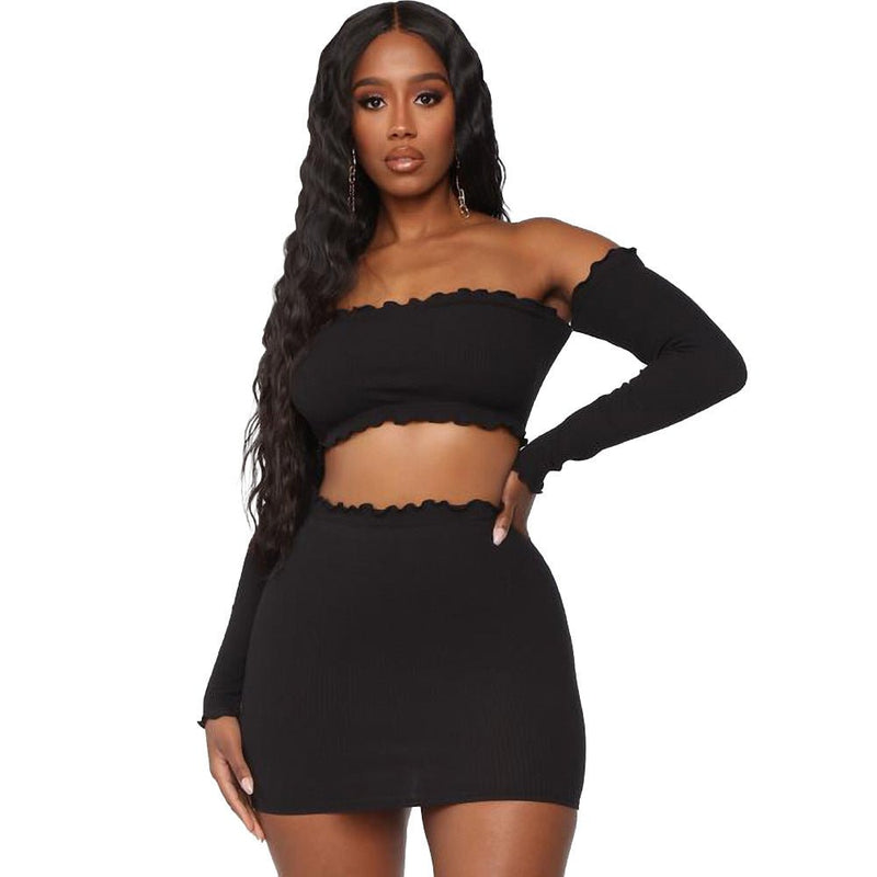 Europe And America Tight Leaky Belly Strapless Backless Skirt Set Two-piece Set - Starttech Online Market