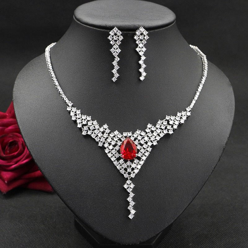 Fashion Crystal Diamond Necklace And Earring Two-Piece Set Female Elegant Clavicle Chain - Starttech Online Market