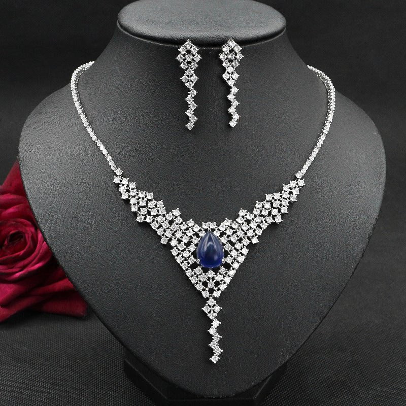 Fashion Crystal Diamond Necklace And Earring Two-Piece Set Female Elegant Clavicle Chain - Starttech Online Market