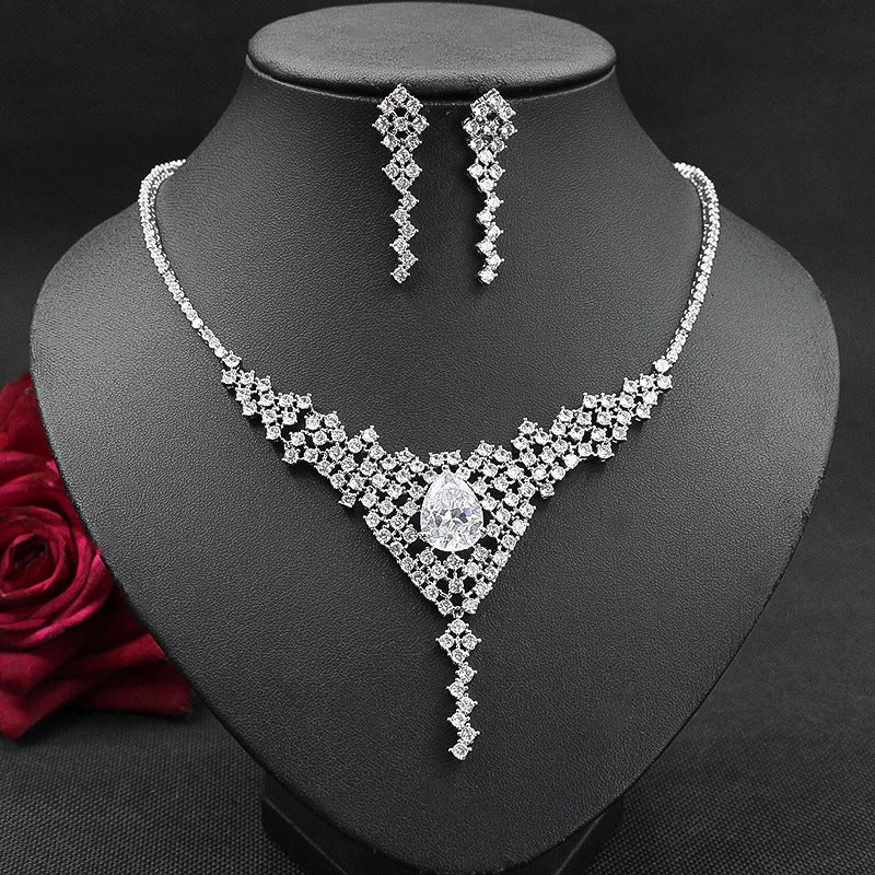 Fashion Crystal Diamond Necklace And Earring Two-Piece Set Female Elegant Clavicle Chain - Starttech Online Market