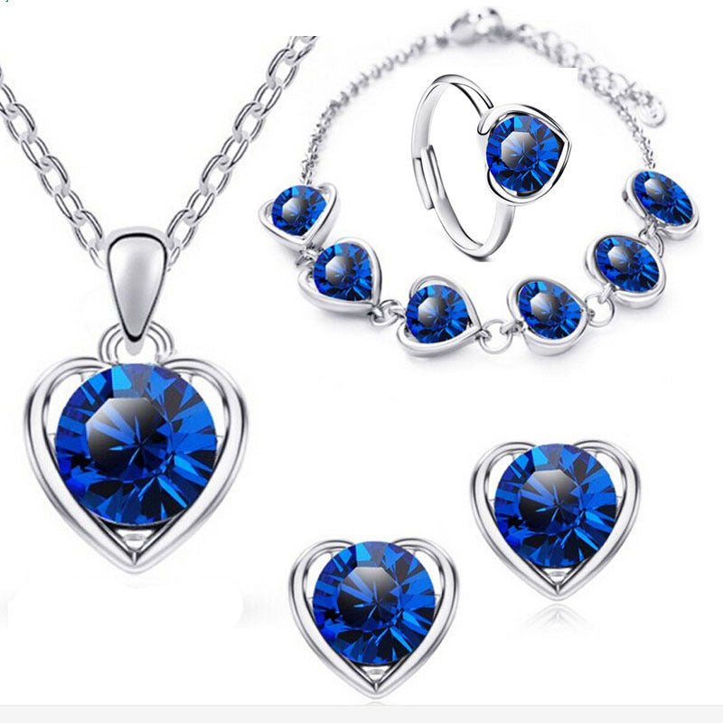 Fashion Crystal Heart Heart Necklace Earrings Ring Bracelet Four Piece Set - Starttech Online Market