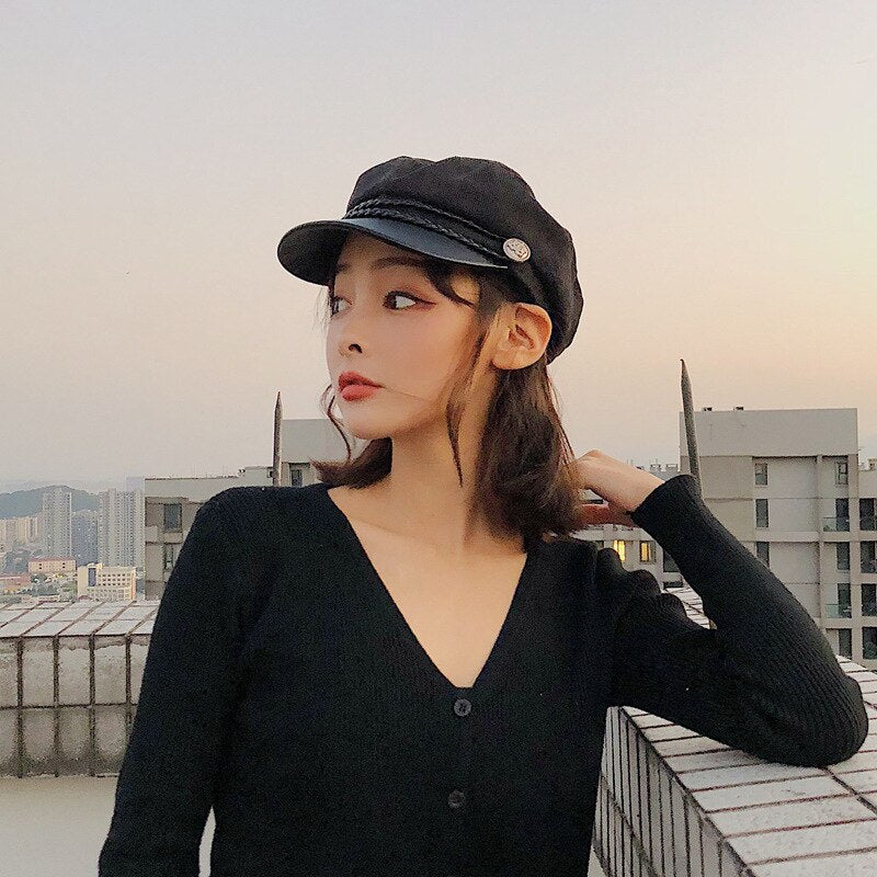 Fashion Lace cotton hat cap women Casual streetwear rope flat cap Elegant solid spring and autumn warm beret hat female - Starttech Online Market