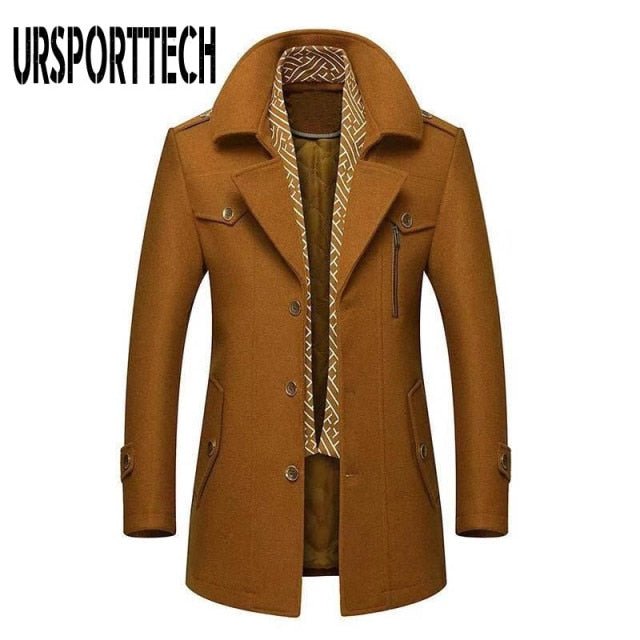 Fashion Middle Long Scarf Collar Cotton-padded Thick Warm Woollen Trench Overcoat - Starttech Online Market