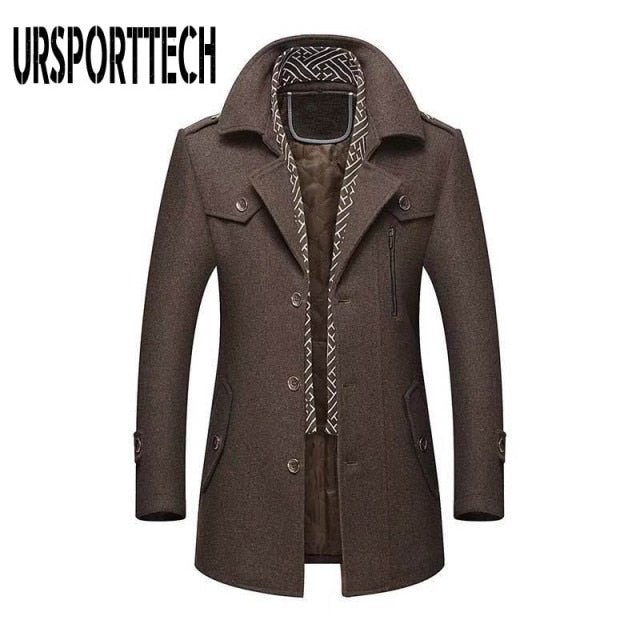 Fashion Middle Long Scarf Collar Cotton-padded Thick Warm Woollen Trench Overcoat - Starttech Online Market