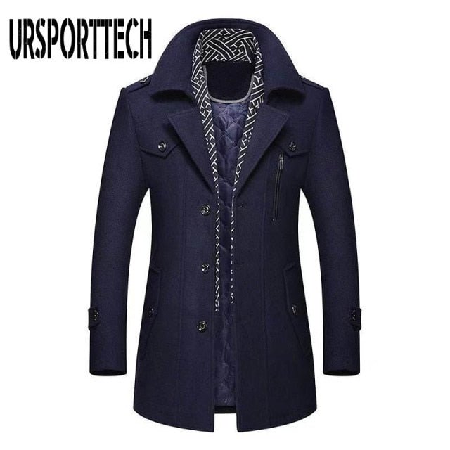 Fashion Middle Long Scarf Collar Cotton-padded Thick Warm Woollen Trench Overcoat - Starttech Online Market