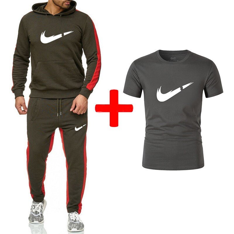 Fashion New Arrival Sporting Suit Men Hoodies Sportswear Casual Sweatshirt+Sweatpants+tees 3 Pieces Sets Tracksuit Men Suits Set - Starttech Online Market