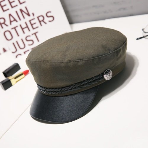 Fashion PU Leather Military Hat Autumn Winter Wool Sailor Hat For Women Men Black flat top Female travel cadet hat Captain Cap - Starttech Online Market