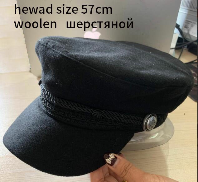 Fashion PU Leather Military Hat Autumn Winter Wool Sailor Hat For Women Men Black flat top Female travel cadet hat Captain Cap - Starttech Online Market