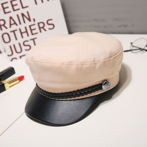 Fashion PU Leather Military Hat Autumn Winter Wool Sailor Hat For Women Men Black flat top Female travel cadet hat Captain Cap - Starttech Online Market