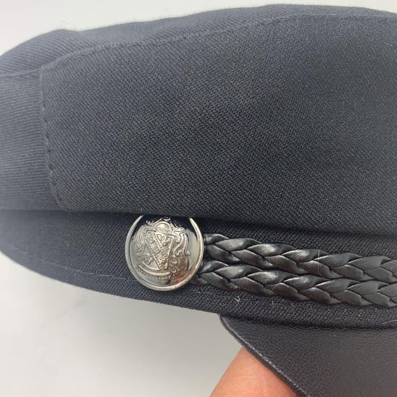 Fashion PU Leather Military Hat Autumn Winter Wool Sailor Hat For Women Men Black flat top Female travel cadet hat Captain Cap - Starttech Online Market