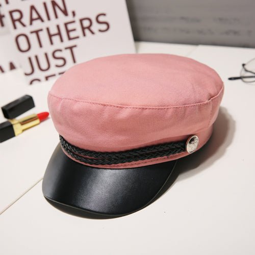 Fashion PU Leather Military Hat Autumn Winter Wool Sailor Hat For Women Men Black flat top Female travel cadet hat Captain Cap - Starttech Online Market