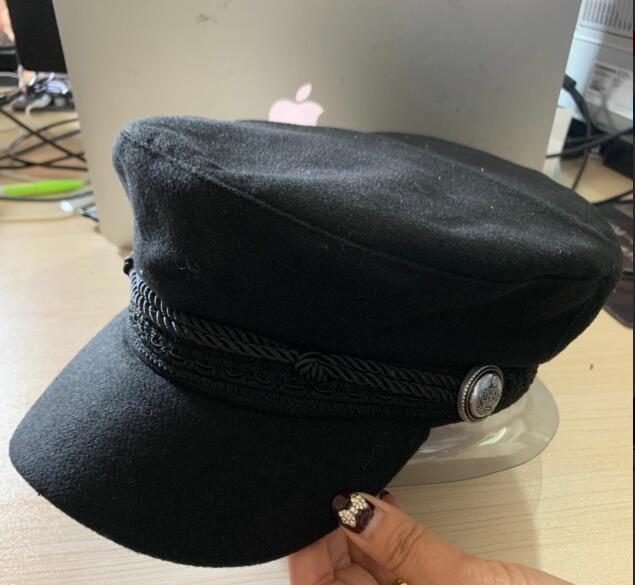 Fashion PU Leather Military Hat Autumn Winter Wool Sailor Hat For Women Men Black flat top Female travel cadet hat Captain Cap - Starttech Online Market